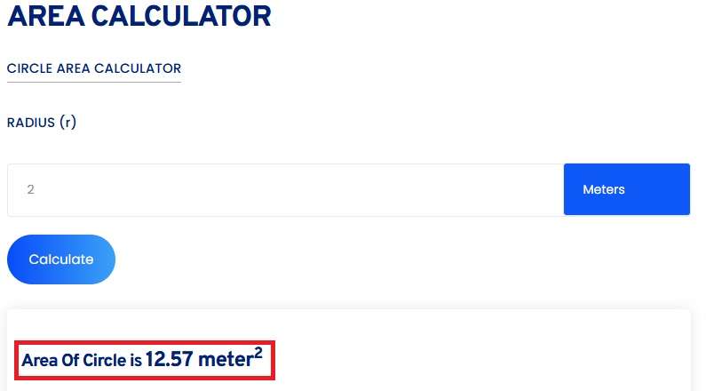 Screenshot of Toolerz's Area Calculator.