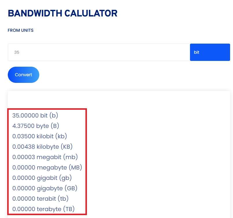 Screenshot of Toolerz's Bandwidth Calculator