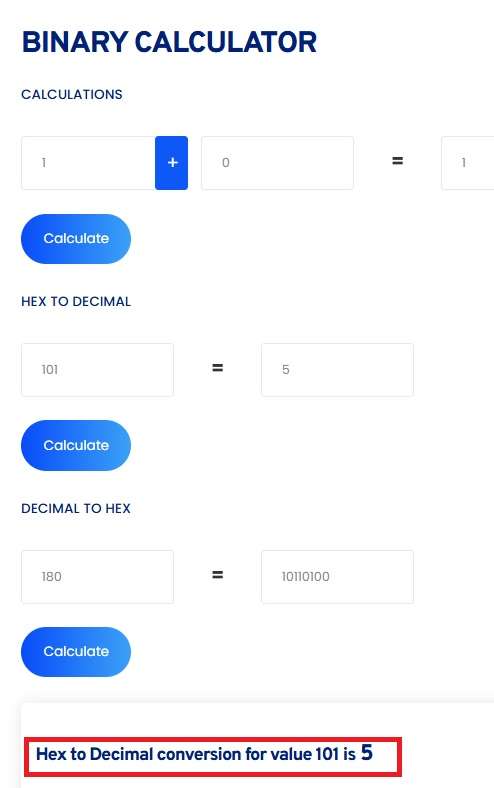 Screenshot of Toolerz's Binary Calculator 