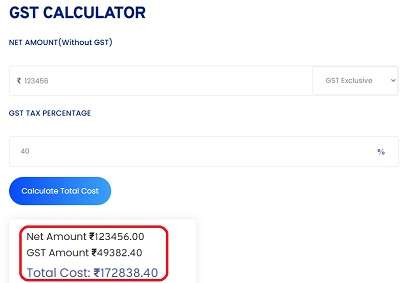 Screenshot of Toolerz's GST Calculator