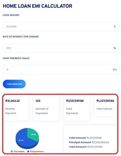 Screenshot of Toolerz's Home Loan EMI Calculator