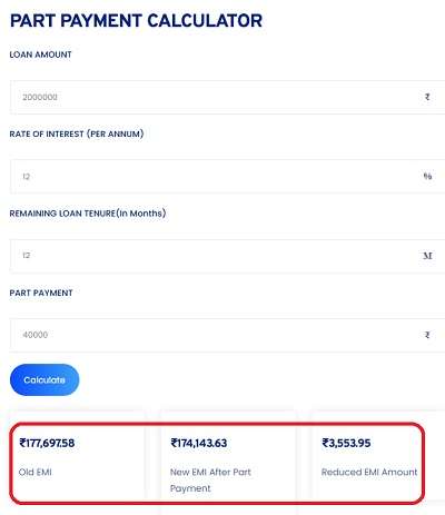 Part Payment Calculator