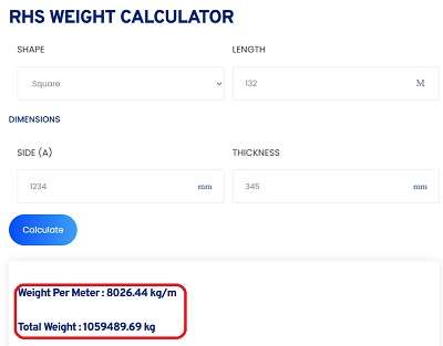 Rectangular Hollow Section Weight Calculator