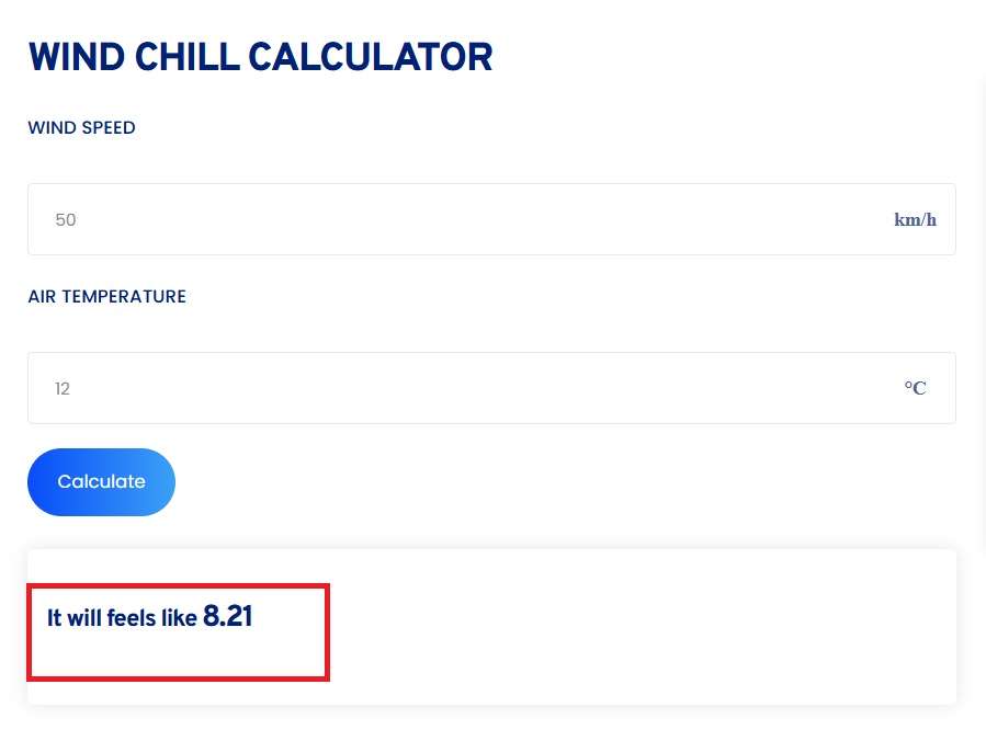 Toolerz Wind Chill Calculator